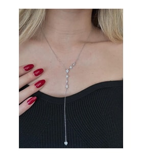 Özel Seri Zirkon Taşlı Y Form Kolye Silver – Minimal Taşlı Kadın Kolye (Gümüş)