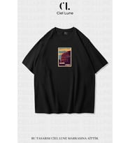 Unisex Kadın Erkek Rome İtaly  Baskılı Özel Tasarım Oversize T-shirt (Siyah)