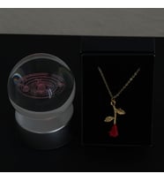 Gezegenler Model Cam Küre Işıklı & Gül Kolye Özel Kutulu Set