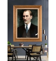 Altın Varaklı Çerçeveli Paspartulu Atatürk Tablo nh197 (Gold)