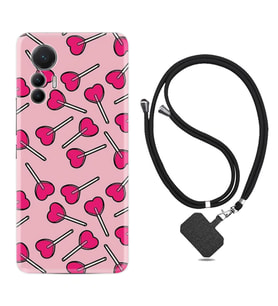 Xiaomi 12 Lite Kılıf Resimli Boyun Askılı İpli Desenli Silikon Heart Lollipop 1414