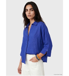 LCW Vision İndigo Oversize %100 Keten Kadın Gömlek