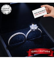 Pırlanta Işıltılı Gerçek Gümüş Tektaş Ve Tamtur Yüzük (IŞIKLI YÜZÜK KUTUSUNDA GELİR)