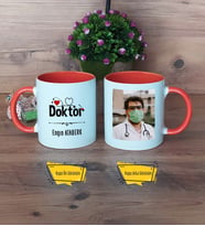 Doktor Kupa Bardak Turuncu Fotoğraflı Tıp Bayramı Hediyesi Doktora Hediye
