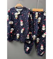 Erkek Çocuk Üzeri Kardan Adam ve Noel Baskılı Lacivert Pijama Takımı