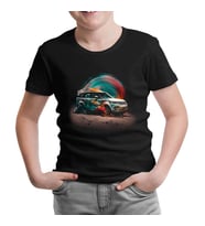 Offroad Car with Colorful Dust Background Siyah Çocuk Tshirt