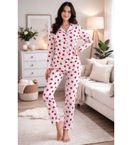 Kadın 7113 yakalı Düğmeli Uzun Kol Pijama Takımı