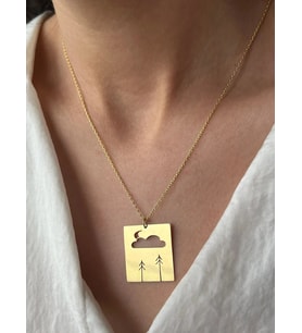 Tasarım Minimal Manzara Kolye 925K Gümüş (Gold)
