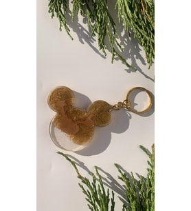 Şeffaf Epoksi İçinde Gold Renk Süs Gold Aksesuarlı Mickey Mouse Anahtarlık El Yapımı Hediyelik