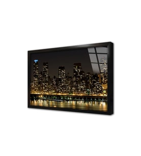 New York Gece Çerçeveli Cam Tablo