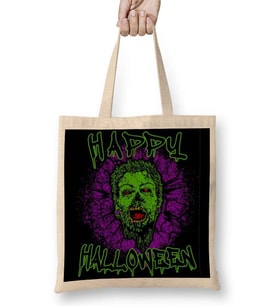 Zombie Purple Grunge Splatter Happy Halloween Bez Çanta Uzun Saplı