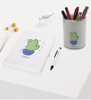 BK Gift Kişiye Özel Kaktüs Tasarımlı Beyaz Defter Kalem ve Kalemlik Hediye Seti - Model 4