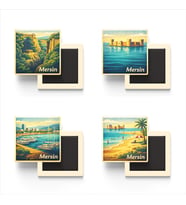 Mersin - Baskılı Buzdolap Magneti Kare - 9x9 cm - 4 Adet