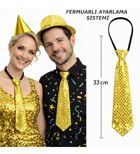 Altın Renk Pul Payetli Işıltılı Parti Kravatı 33 cm