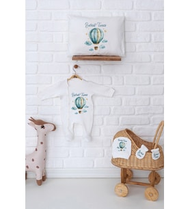 Pia Baby Premium %100 Pamuk İsme Özel Yenidoğan Erkek Bebek Tulumlu Hediye Seti 5023-07 (Ekru)