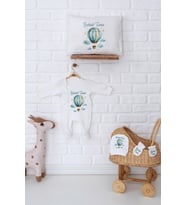 Pia Baby Premium %100 Pamuk İsme Özel Yenidoğan Erkek Bebek Tulumlu Hediye Seti 5023-07 (Ekru)