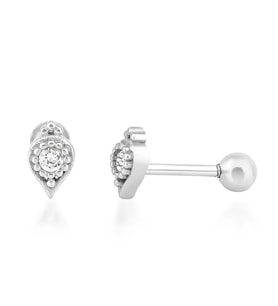 Taşlı Oval Gümüş Piercing (Sarı-Beyaz)