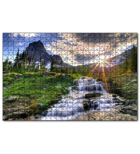 Cakapuzzle Güneş Işınları Karlı Dağ Irmak Orman Görseli  Puzzle Yapboz MDF (Ahşap) (120 Parça)