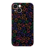 Apple iPhone 14 Plus Uyumlu Lansman Kılıf Hello Kitty Tasarımlı İçi Kadife Kapak-Siyah (Şeffaf)