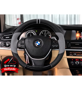 BMW X5 E70 Dikme Direksiyon Kılıfı Delikli Deri Parlak Siyah Gri Detay Çift Yüzük ve Dikiş 2006-2013