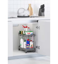 Gri 2 Katlı Tekerlekli Düzenleyici Mutfak ve Banyo Rafı