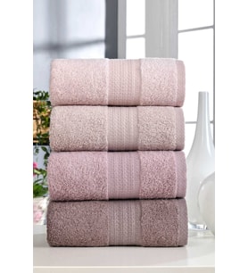 4 Lü El Yüz Havlu Seti %100 Pamuklu Gökkuşağı 50x85 Cm  Pudra (Çok Renkli)