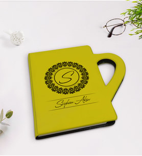 BK Gift Kişiye Özel İsimli Kupa Şeklinde Sarı Termo Deri Defter Model 2