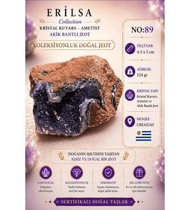 Sertifikalı Kristal Kuvars Ametist Akik Bantlı Jeot Doğal Taş Koleksiyonluk Dekoratif 6.5x5 cm