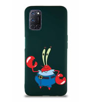 Oppo A52 Soft Premier Kapak Bay Yengeç Tasarımlı Silikon Kılıf - Yeşil (Şeffaf)