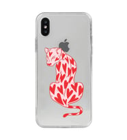 Iphone X / Xs Uyumlu Çita ve Kalp Desenli Şeffaf Telefon Kılıfı