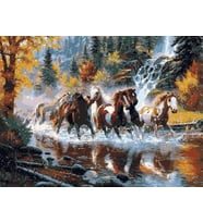 Nehirde Atlar 2 Sayılarla Boyama Seti(40x50 cm Tuval Şasesine Gerili)