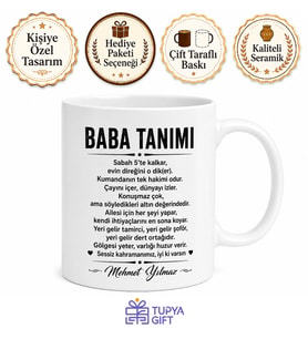 Baba Tanımı Yazılı Komik Kupa Bardak Babalar Günü Hediyesi Özel Tasarım