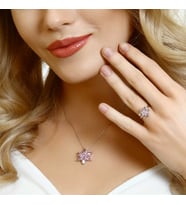 LOTUS ÇİÇEĞİ YÜZÜK VE KOLYE SETİ -  925 AYAR GÜMÜŞ SET