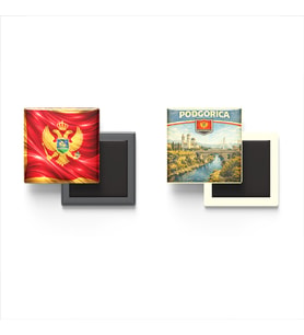 Buzdolap Magnetleri - Karadağ Bayrağı ve Podgorica Retro Tema - 2'li Set Magneti