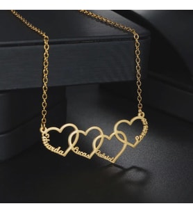 Kişiye Özel 925 Ayar Gümüş Şık 4 İsim Kalp Aile Kolye (Gold)