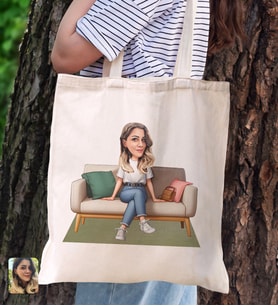 BK Gift Kişiye Özel Kadın Karikatürlü Kanvas Bez Plaj Çantası Baskılı Omuz Çantası-11, Alışveriş Çantası, Arkadaşa Hediye