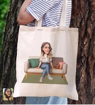 BK Gift Kişiye Özel Kadın Karikatürlü Kanvas Bez Plaj Çantası Baskılı Omuz Çantası-11, Alışveriş Çantası, Arkadaşa Hediye