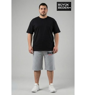 Büyük Beden Erkek 3XL-6XL Rahat Kalıp Cepli Brooklyn 1970 Baskılı Penye Kapri Şort SPR26BSR591-03