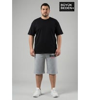 Büyük Beden Erkek 3XL-6XL Rahat Kalıp Cepli Brooklyn 1970 Baskılı Penye Kapri Şort SPR26BSR591-03
