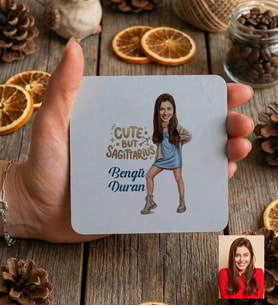 Kişiye Özel Karikatürlü Cute But Sagittarius Yay Burcu Bardak Altlığı Doğum Günü Hediyesi