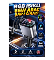 Renault Peugeot Citroen Fiat Uyumlu 66W Hızlı Şarjlı Araç Çakmaklık Adaptörü – PD/QC, Çekilebilir Ka