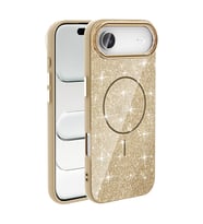 Apple iPhone 17 Air Uyumlu Kılıf M-safe Şarj Özellikli Parlayan Simli Zore Okso Kapak (Gold)