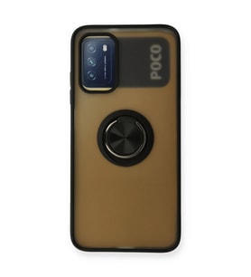 Xiaomi Redmi 9t Kılıf Montreal Yüzüklü Silikon Kapak - Siyah