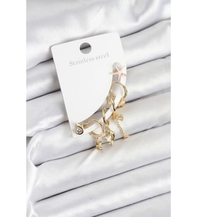 Pirinç Gold Renk Set Küpe 5886