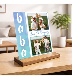 Babalar Gününe Özel Tasarım Fotoğraflı Pleksi Çerçeve Ahşap Stand