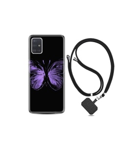 Samsung Galaxy A71 Kılıf Resimli Desenli Silikon Boyun Askılı Black Butterfly 1879