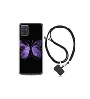 Samsung Galaxy A71 Kılıf Resimli Desenli Silikon Boyun Askılı Black Butterfly 1879