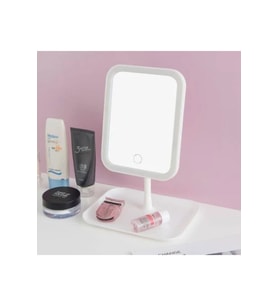 TBL Dekor® Dokunmatik LED Işıklı Kare Makyaj Aynası – Altı Organizer Kaseli, Ayarlanabilir Aydınlatmalı Masaüstü Makyaj ve Cilt Bakım Aynası