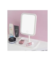 TBL Dekor® Dokunmatik LED Işıklı Kare Makyaj Aynası – Altı Organizer Kaseli, Ayarlanabilir Aydınlatmalı Masaüstü Makyaj ve Cilt Bakım Aynası