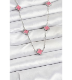 316L Çelik Zincir Gümüş Renk Pembe Baby Boy Yonca Kadın Kolye - TJ-BKO10575